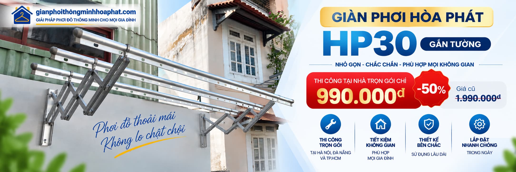 Giàn phơi Hòa Phát HP30 gắn tường