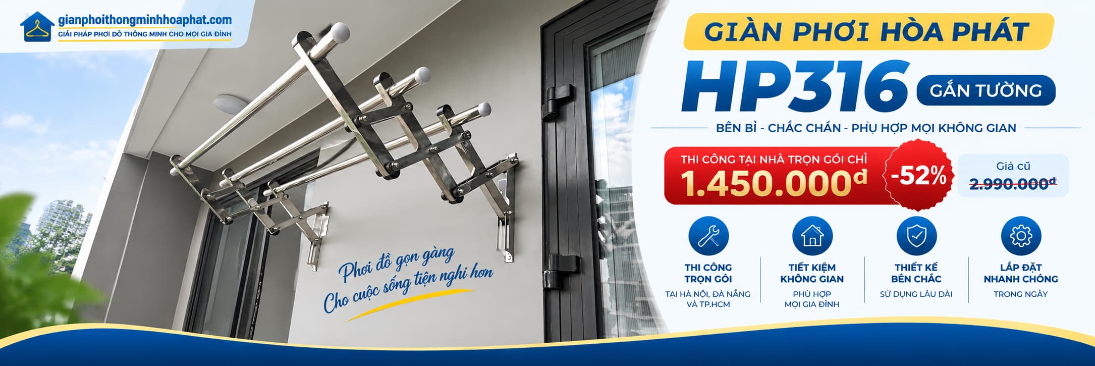 Giàn phơi Hòa Phát HP316 gắn tường