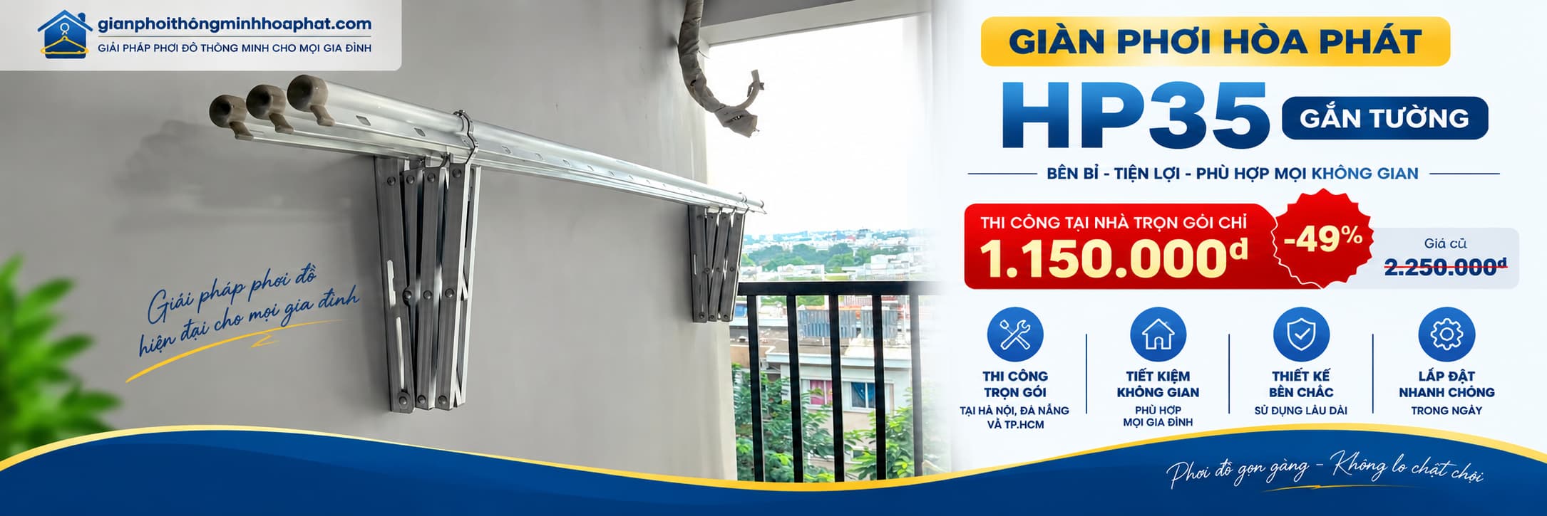 Giàn phơi Hòa Phát HP35 gắn tường