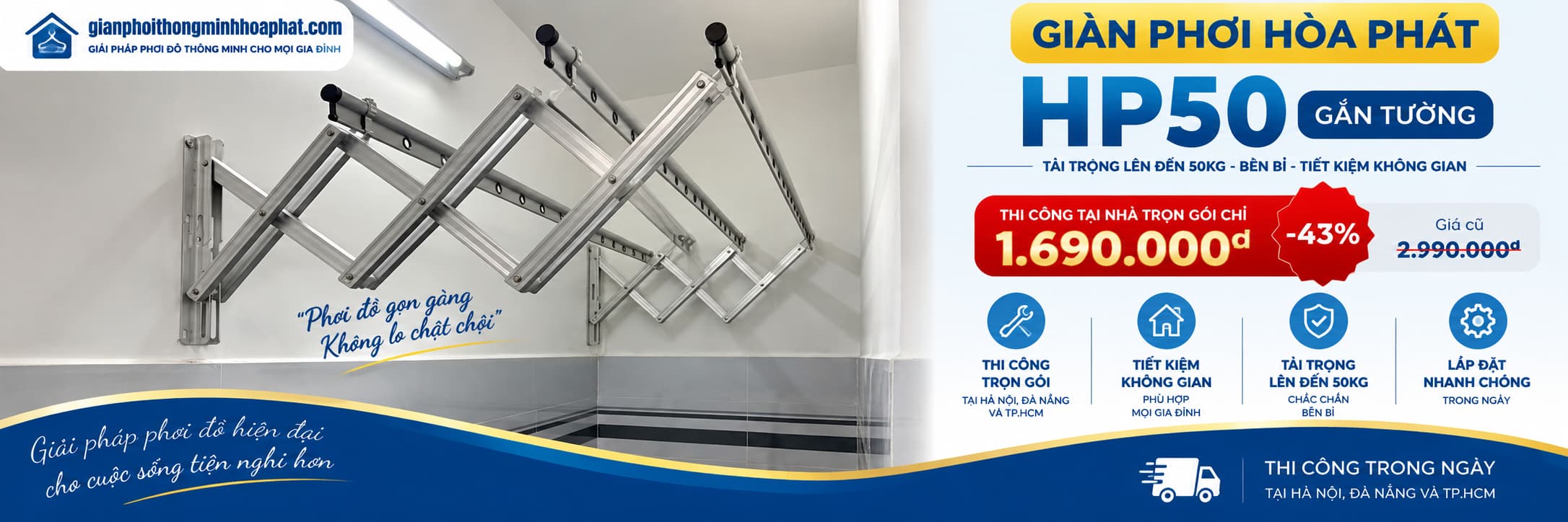 Giàn phơi Hòa Phát HP45 gắn tường
