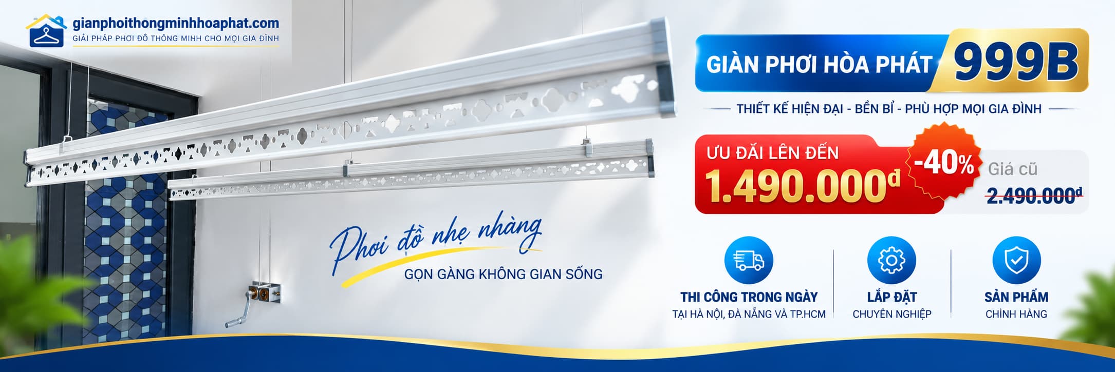 Giàn phơi Hòa Phát 999B lắp đặt thực tế