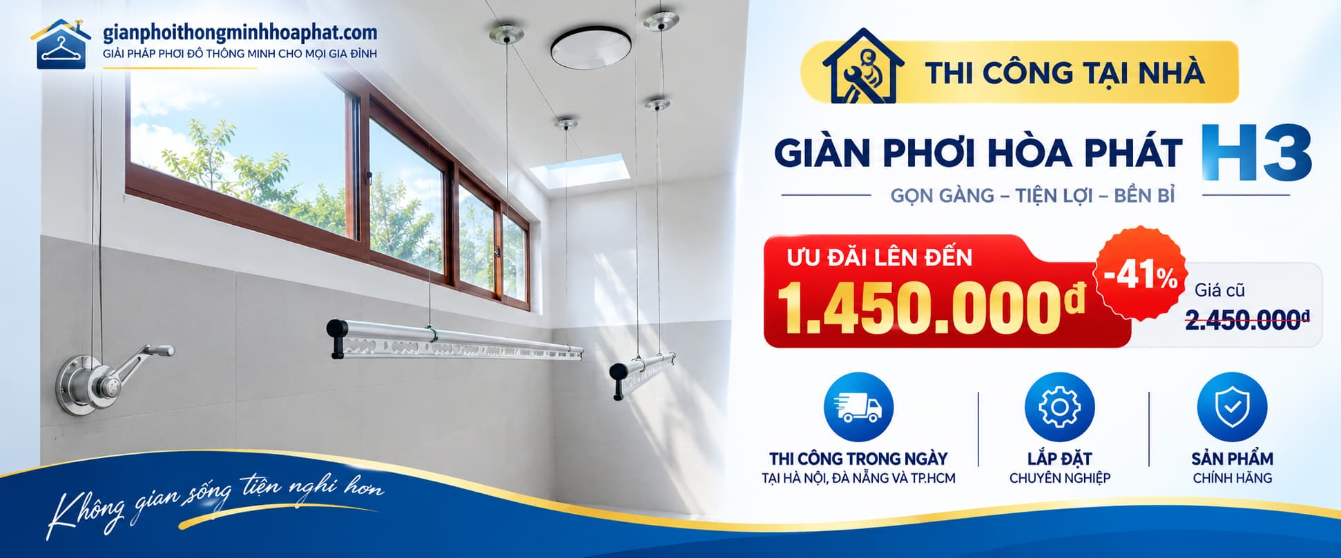 Giàn phơi Hòa Phát H3 gắn trần