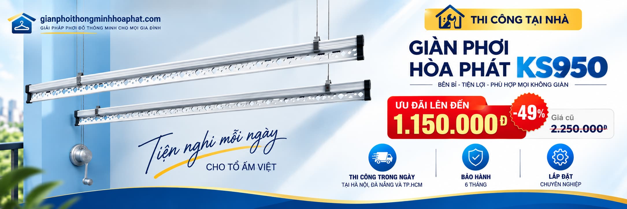 Giàn phơi Hòa Phát KS950 gắn trần