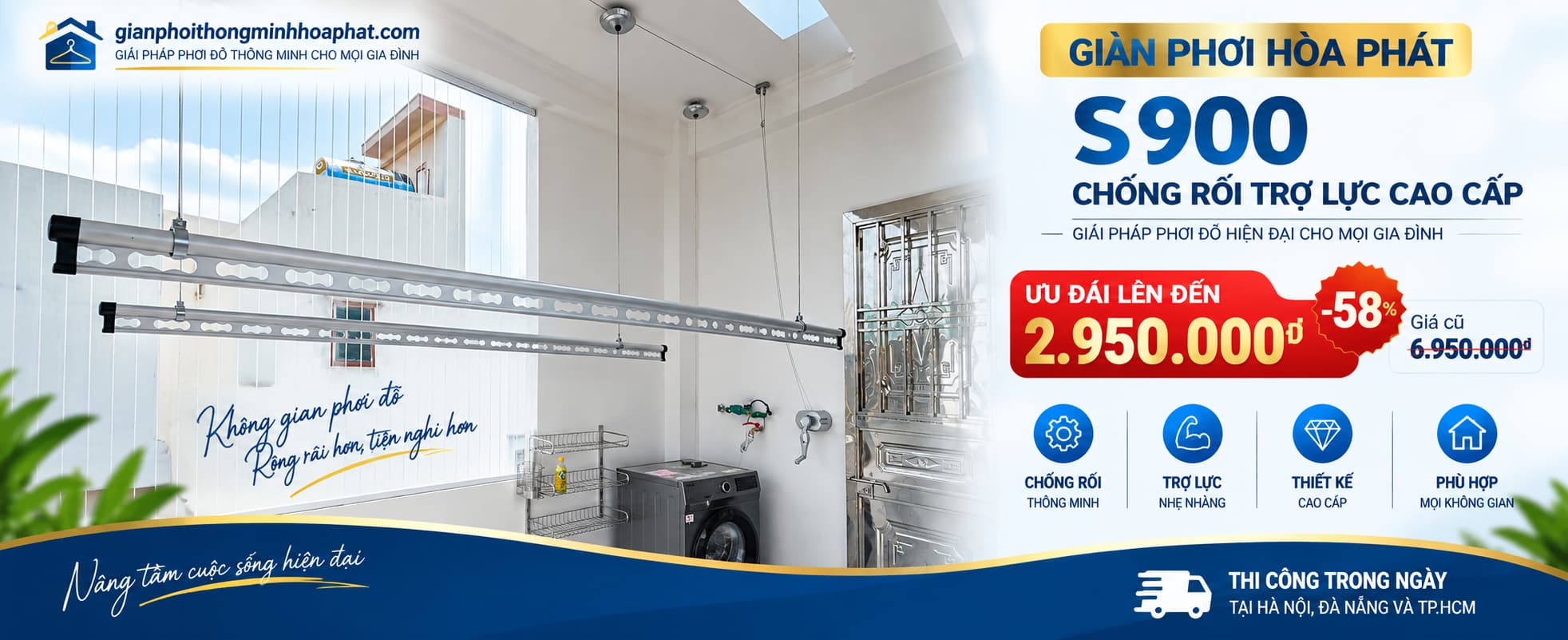 Giàn phơi Hòa Phát S900 chống rối trợ lực cao cấp
