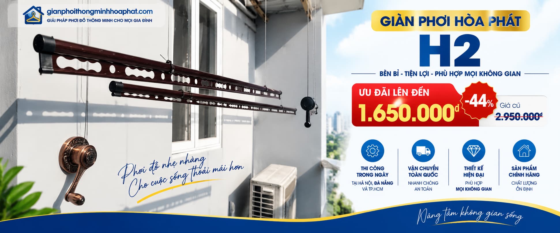Giàn phơi Hòa Phát H2 gắn trần